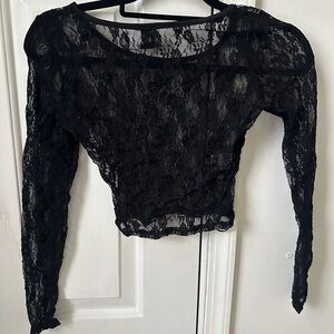 Princess Polly Black Lace Long Sleeve Sheer Top size -2